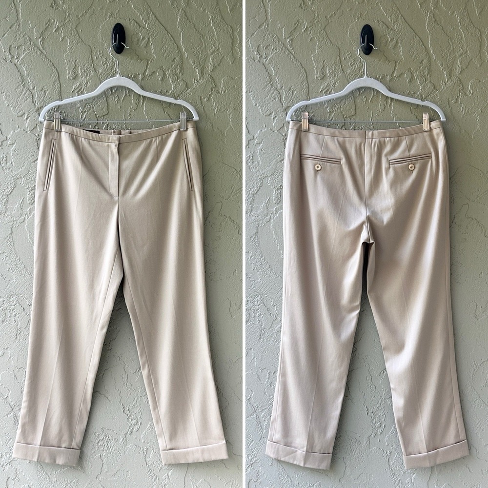 Escada Women's Size 38 Beige Khaki Wool Cotton Straight Cuffed Leg Trouser Pants